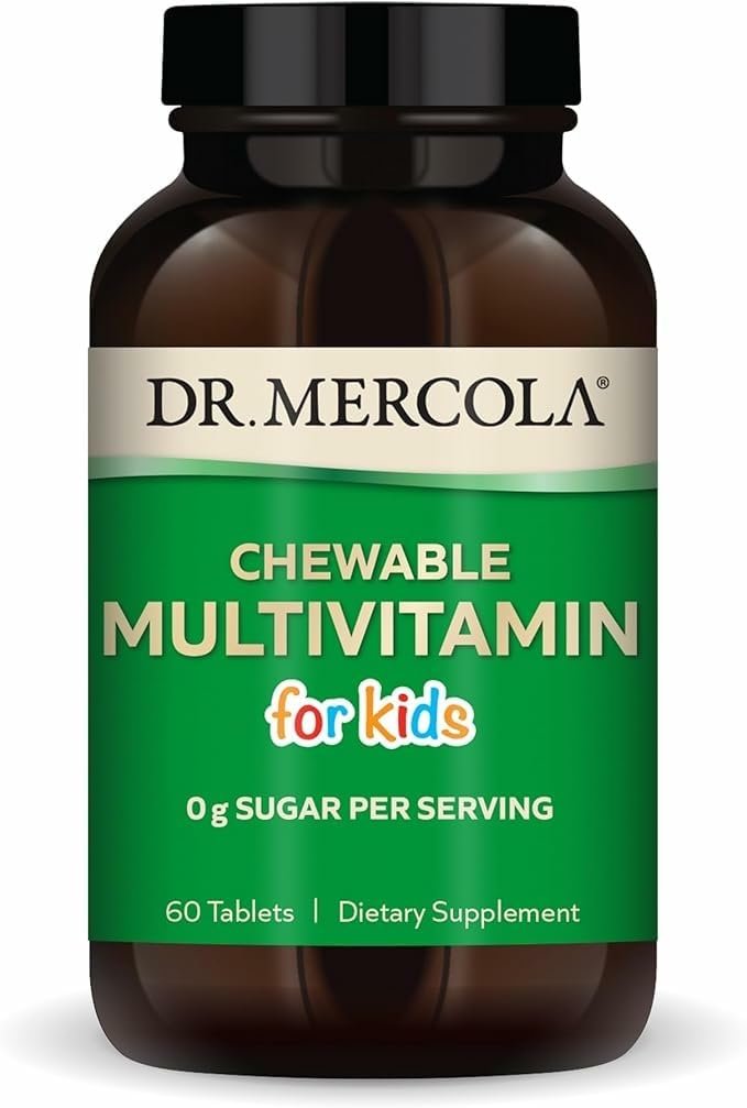 Dr. Mercola Kauen Multivitamin für Kinder - 28 Vitamine & Mineralstoffe - 0g Zucker - Nicht-GVO, glutenfrei & sojafrei - Natürlicher Orangen-Geschmack - 60 Tabletten