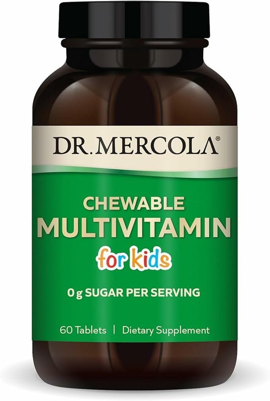 Dr. Mercola Kauen Multivitamin für Kinder - 28 Vitamine & Mineralstoffe - 0g Zucker - Nicht-GVO, glutenfrei & sojafrei - Natürlicher Orangen-Geschmack - 60 Tabletten