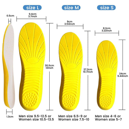 Amitataha Memory Foam Einlegesohlen – Gelbe Stoßdämpfende Schuheinlagen für Herren und Damen, Größe M (US M: 6.5-9 / W: 7.5-10)