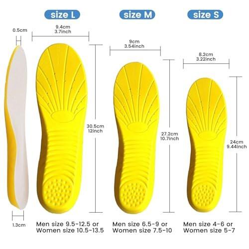 Amitataha Memory Foam Einlegesohlen – Gelbe Stoßdämpfende Schuheinlagen für Herren und Damen, Größe M (US M: 6.5-9 / W: 7.5-10)