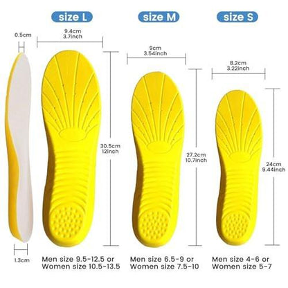 Amitataha Memory Foam Einlegesohlen – Gelbe Stoßdämpfende Schuheinlagen für Herren und Damen, Größe M (US M: 6.5-9 / W: 7.5-10)