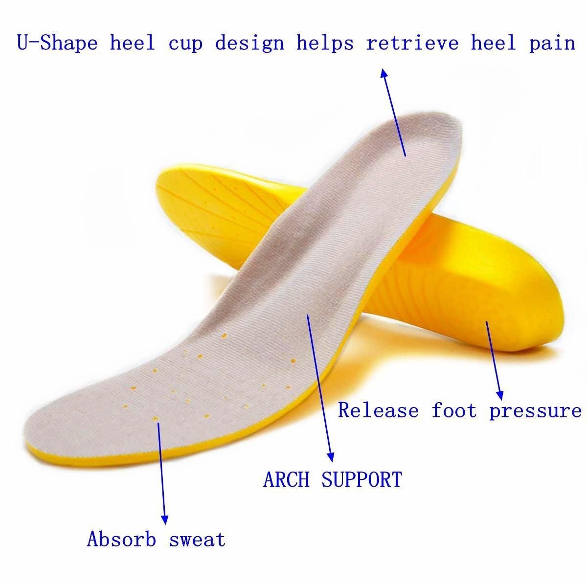 Amitataha Memory Foam Einlegesohlen – Gelbe Stoßdämpfende Schuheinlagen für Herren und Damen, Größe M (US M: 6.5-9 / W: 7.5-10)