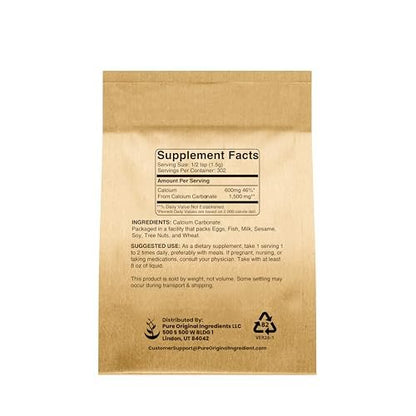 Pure Original Ingredients Calciumcarbonat (500 g) - Nahrungsergänzungsmittel, Lebensmittelkonservierungsmittel, Säureneutralisator