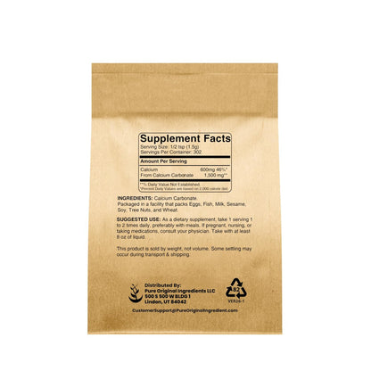 Pure Original Ingredients Calciumcarbonat (500 g) - Nahrungsergänzungsmittel, Lebensmittelkonservierungsmittel, Säureneutralisator