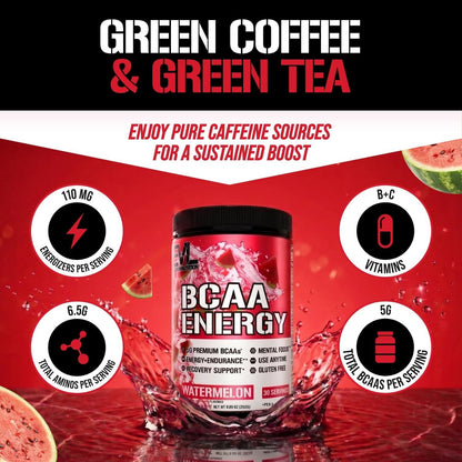 Evlution EVL BCAAs Aminosäuren Pulver - BCAA Energie Pre Workout Pulver für Muskelregeneration, schlankes Wachstum und Ausdauer - Rehydrierendes Post Workout Recovery Getränk mit natürlichem Koffein - Wassermelone