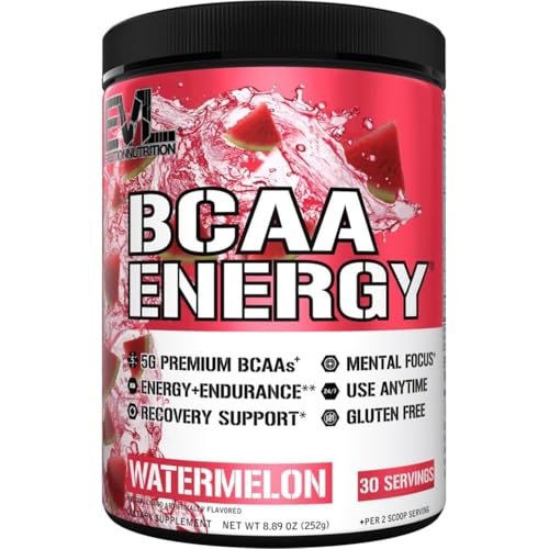 Evlution EVL BCAAs Aminosäuren Pulver - BCAA Energie Pre Workout Pulver für Muskelregeneration, schlankes Wachstum und Ausdauer - Rehydrierendes Post Workout Recovery Getränk mit natürlichem Koffein - Wassermelone
