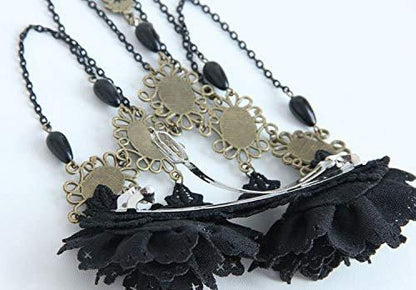 Gothic Vintage Schwarze Spitze Rosenblüte Haarspange mit Perlenkette Quasten Haarspangen für Frauen Prinzessin Kopfschmuck