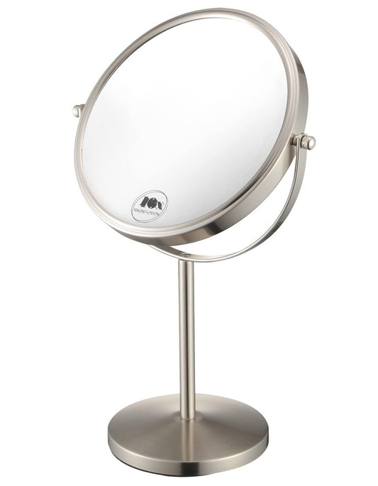 ALHAKIN 10-fach Vergrößerungsspiegel, 20 cm Tischspiegel mit 1X/10X Vergrößerung doppelseitig, Standspiegel für Schminktisch, Nickel
