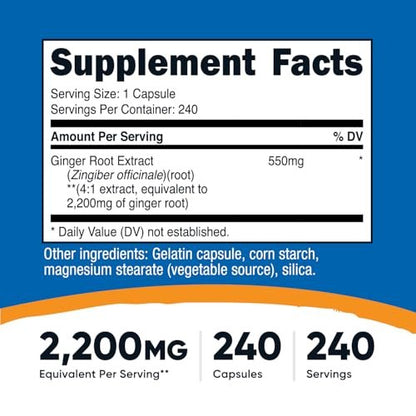 Nutricost Ingwerwurzel-Extrakt 240 Kapseln für 240 Portionen pro Flasche – Glutenfrei, Nicht-GVO