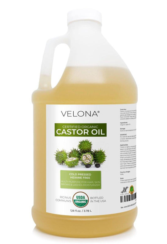 velona USDA Bio zertifiziertes Rizinusöl - 3,78 Liter / 128 Fl Oz | Für Haar, Wimpern, Augenbrauen | Kaltgepresst, natürliches Öl, USP-Qualität | Hexanfrei