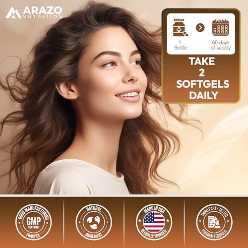 Arazo Nutrition Bio-Kokosöl 2000 mg pro Portion – 100% natives, kaltgepresstes, extra natives Kokosöl für Gewichtsunterstützung, Haut, Haare, Nägel – 120 Weichkapseln