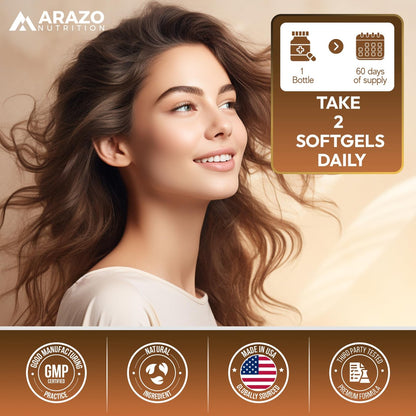 Arazo Nutrition Bio-Kokosöl 2000 mg pro Portion – 100% natives, kaltgepresstes, extra natives Kokosöl für Gewichtsunterstützung, Haut, Haare, Nägel – 120 Weichkapseln