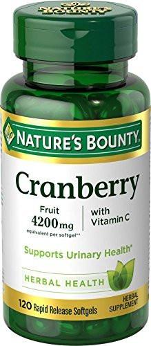 Nature's Bounty Cranberry Kapseln für die Harnwegsgesundheit der Frau, Cranberry-Präparat mit Konzentrat und Vitamin C, 120 Weichkapseln