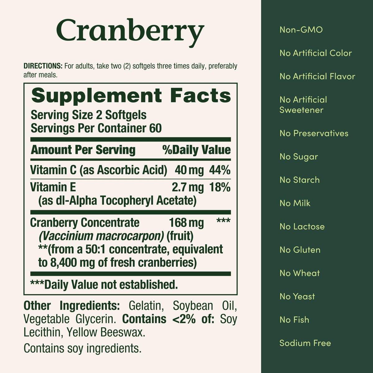Nature's Bounty Cranberry Kapseln für die Harnwegsgesundheit der Frau, Cranberry-Präparat mit Konzentrat und Vitamin C, 120 Weichkapseln