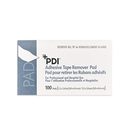 PDI Healthcare B16400 Klebebandentferner-Pads, 3,0 cm Breite, 6,6 cm Länge, Packung mit 100 Stück