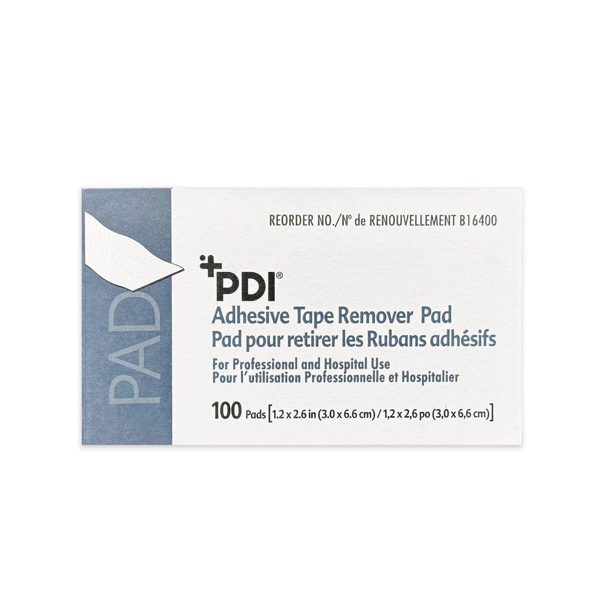 PDI Healthcare B16400 Klebebandentferner-Pads, 3,0 cm Breite, 6,6 cm Länge, Packung mit 100 Stück