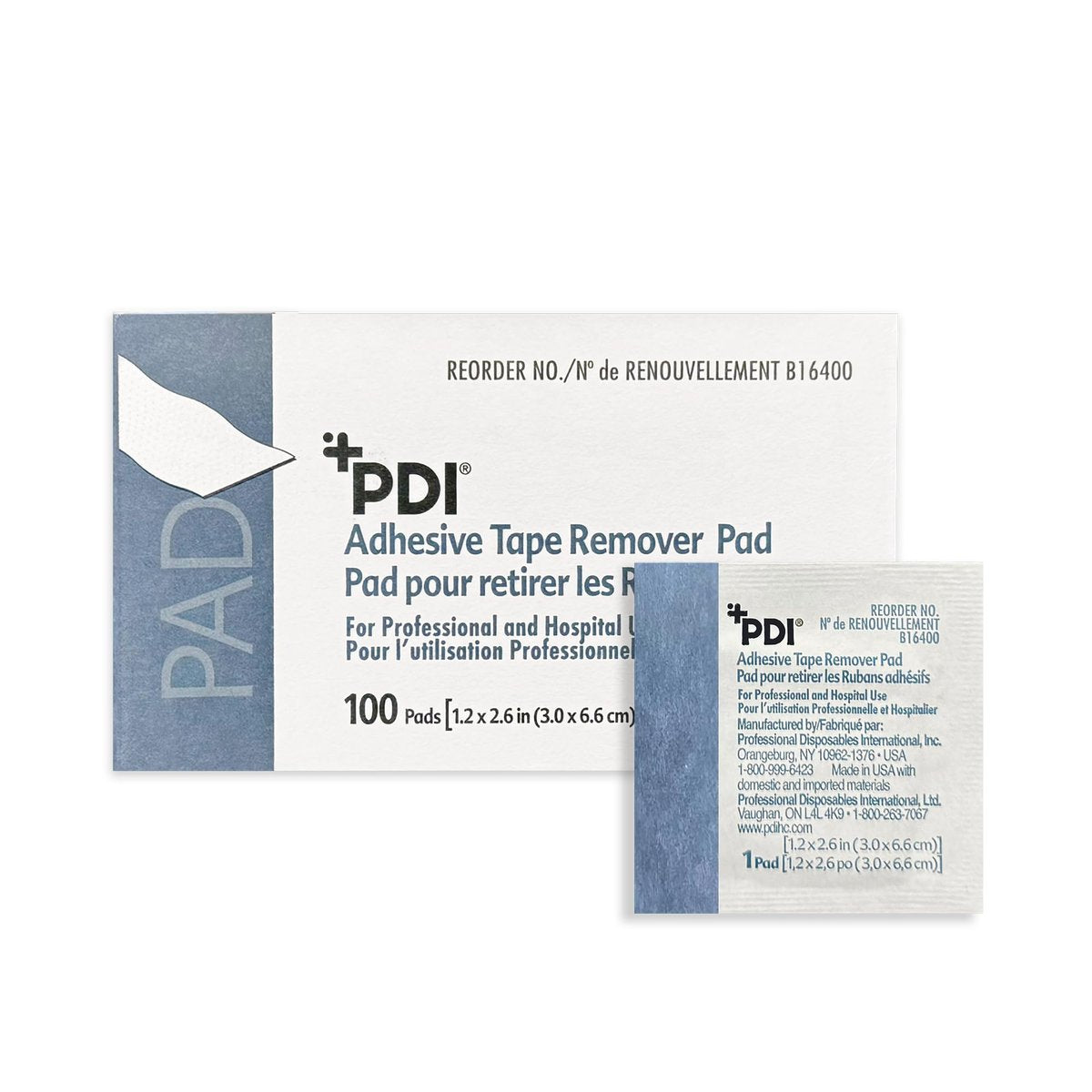 PDI Healthcare B16400 Klebebandentferner-Pads, 3,0 cm Breite, 6,6 cm Länge, Packung mit 100 Stück