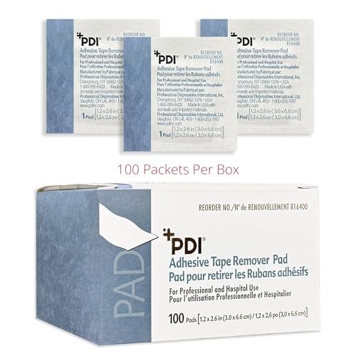 PDI Healthcare B16400 Klebebandentferner-Pads, 3,0 cm Breite, 6,6 cm Länge, Packung mit 100 Stück