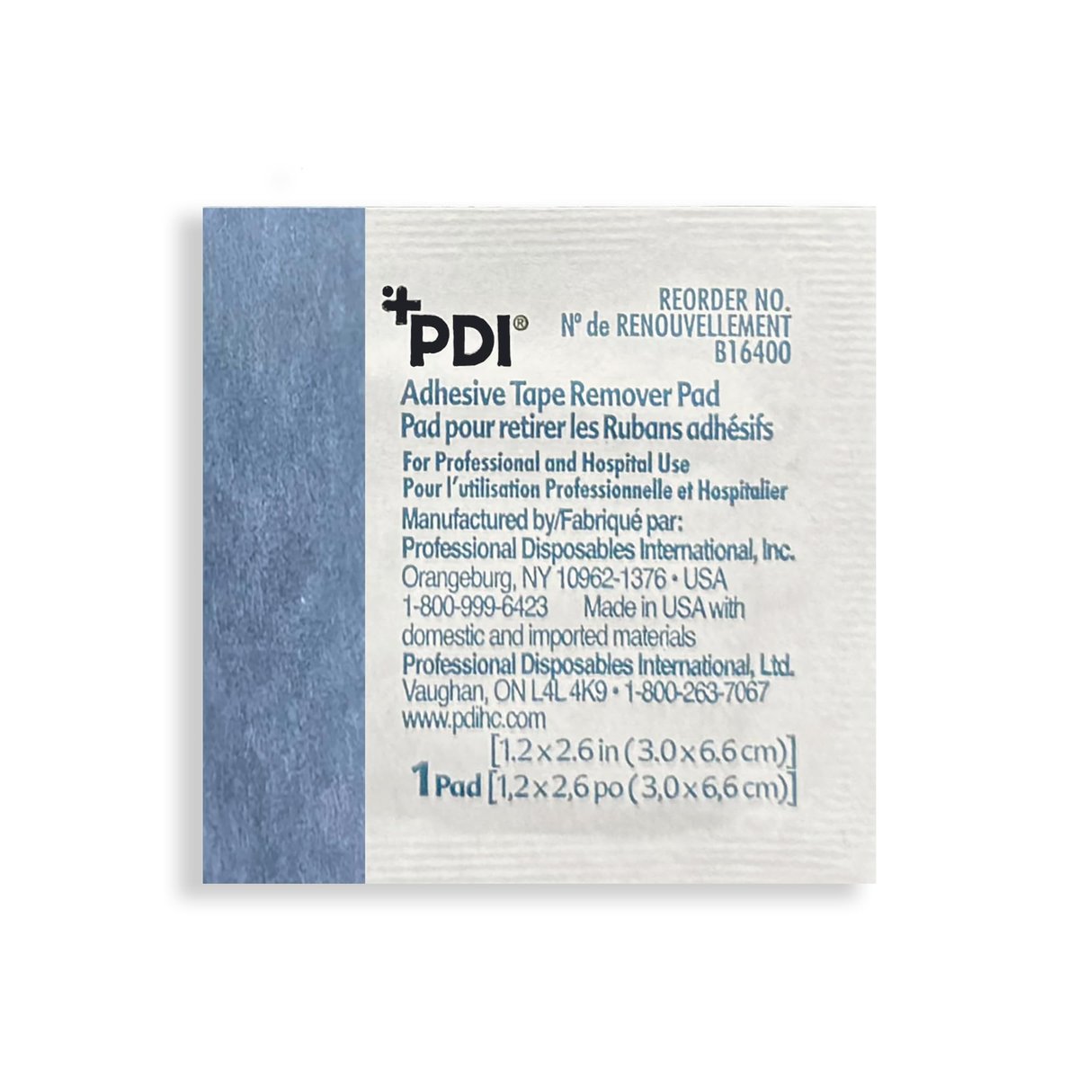PDI Healthcare B16400 Klebebandentferner-Pads, 3,0 cm Breite, 6,6 cm Länge, Packung mit 100 Stück