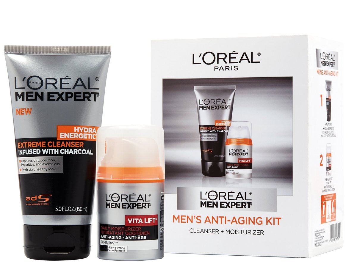 L'Oreal Paris Men Expert Geschenkset: Aktivkohle-Gesichtsreiniger & Anti-Falten & Straffende Feuchtigkeitscreme (2er-Pack)