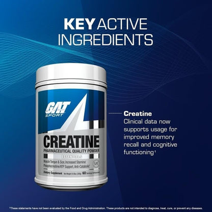 GAT SPORT Kreatin Monohydrat Pulver – für Kraft, Gehirngesundheit, Antioxidans, Ausdauer – für Männer & Frauen, ungesüßt (60 Portionen)