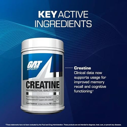 GAT SPORT Kreatin Monohydrat Pulver – für Kraft, Gehirngesundheit, Antioxidans, Ausdauer – für Männer & Frauen, ungesüßt (60 Portionen)