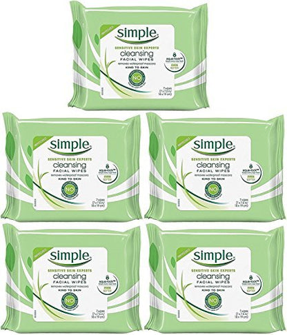Simple Kind To Skin Reinigungstücher für das Gesicht, Reisegröße, 7 Stück (5er-Pack)