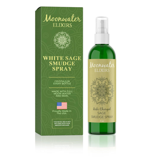 White Sage Smudge Spray für spirituelle Reinigung & Aura-Schutz – Salbeinebel zur Reinigung negativer Energie & Schutz, für Zuhause & Meditation, mit Bergkristall Reiki-energetisiertes Aromatherapie-Raumspray – 118 ml