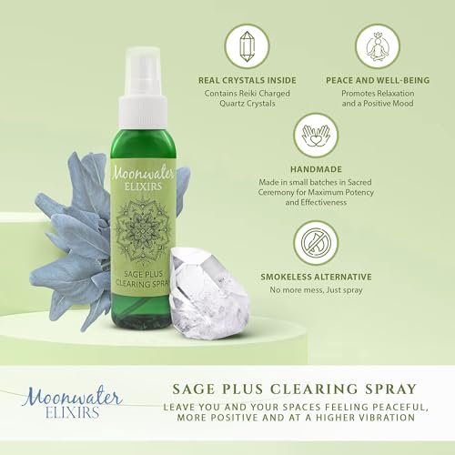 White Sage Smudge Spray für spirituelle Reinigung & Aura-Schutz – Salbeinebel zur Reinigung negativer Energie & Schutz, für Zuhause & Meditation, mit Bergkristall Reiki-energetisiertes Aromatherapie-Raumspray – 118 ml