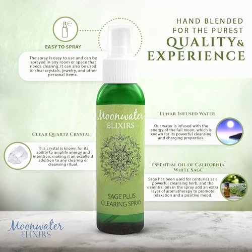 White Sage Smudge Spray für spirituelle Reinigung & Aura-Schutz – Salbeinebel zur Reinigung negativer Energie & Schutz, für Zuhause & Meditation, mit Bergkristall Reiki-energetisiertes Aromatherapie-Raumspray – 118 ml