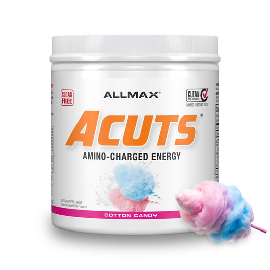 ALLMAX ACUTS Amino Energy Pulver – Aminosäuren-Supplement mit Koffein, Grüner Kaffee-Extrakt, Taurin & L-Carnitin, Zuckerfrei, Glutenfrei, 30 Portionen, Cotton Candy Geschmack