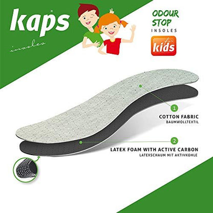 Kaps Odour Stop Kids Einlegesohlen - Antibakterielle Schuhsohlen für Kinder gegen schlechten Geruch - Atmungsaktiver Schaumstoff - Zuschneidbar - Hergestellt in Europa
