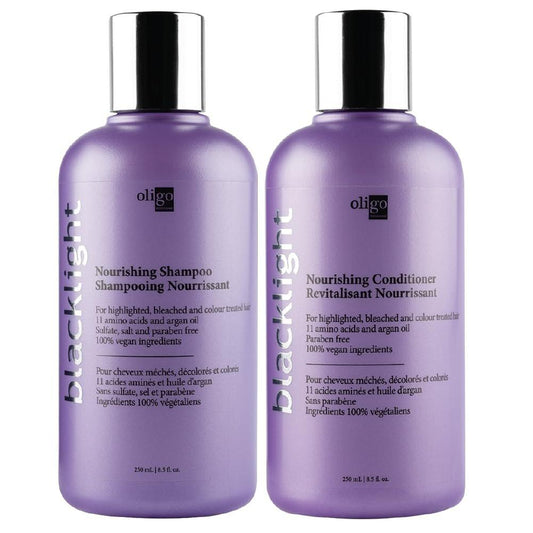 Oligo Professionnel Blacklight Nourishing Shampoo & Conditioner für Blondes - Sulfatfrei - Vegan - Für coloriertes Haar - Feuchtigkeitsspendend mit Arganöl - 8.5 oz DUO BUNDLE