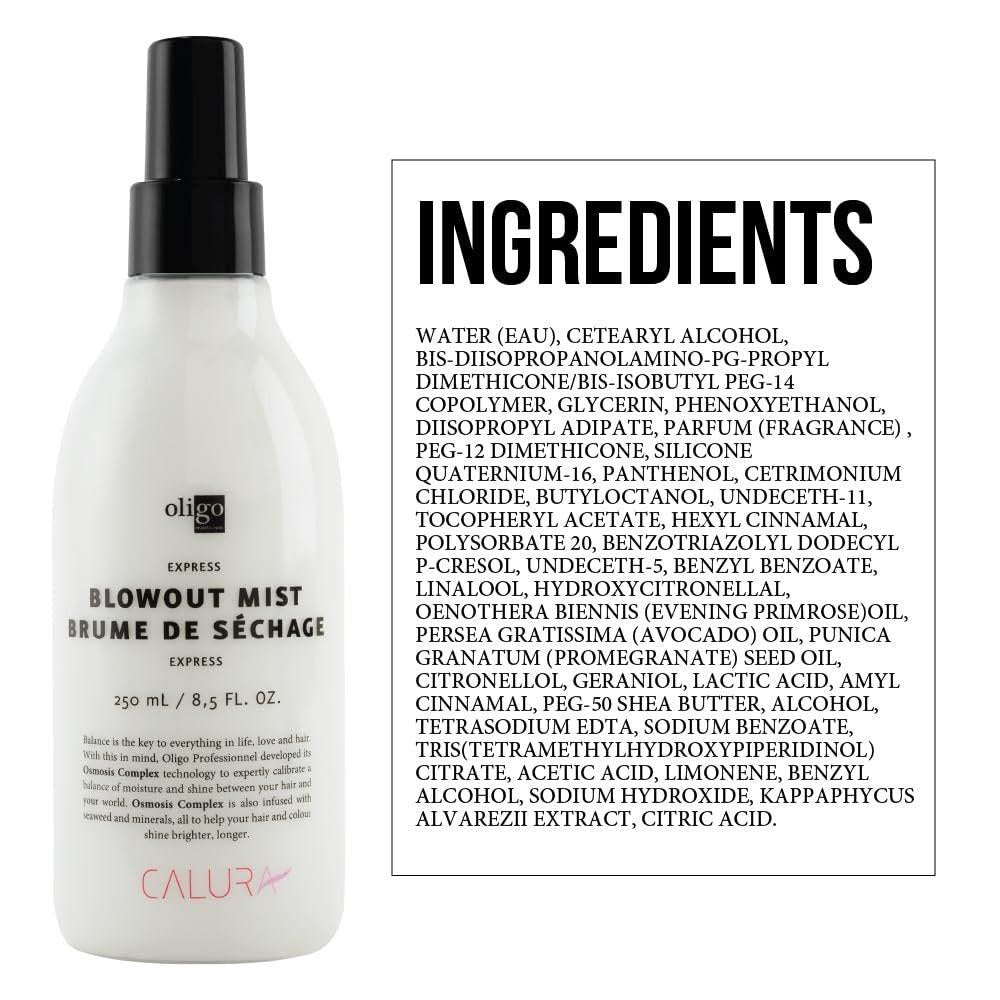 Calura Express Blowout Mist von Oligo Professional | Hitzeschutz für das Haar mit Osmosis Complex Technologie | Mineralien angereichertes Hitzeschutzspray für das Haar | Sulfatfreier Hitzeschutz für das Haar, 250 ml