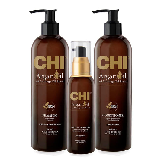 CHI Argan Oil plus Moringa Oil Luxe Trio Kit – Shampoo, Conditioner & Moringa-Öl (3-teilig, je 325 ml)