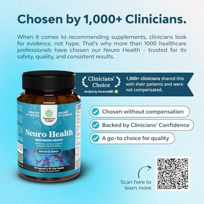 Nootropisches Gehirn-Supplement für Gedächtnis und Fokus - Vitamine für mentale Unterstützung und Klarheit mit Bacopa Monnieri, Vitamin A, B6, Riboflavin, Niacin, Thiamin und Folsäure - Kognitiver Komplex - 90 Kapseln