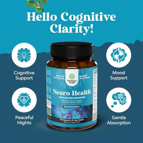 Nootropisches Gehirn-Supplement für Gedächtnis und Fokus - Vitamine für mentale Unterstützung und Klarheit mit Bacopa Monnieri, Vitamin A, B6, Riboflavin, Niacin, Thiamin und Folsäure - Kognitiver Komplex - 90 Kapseln