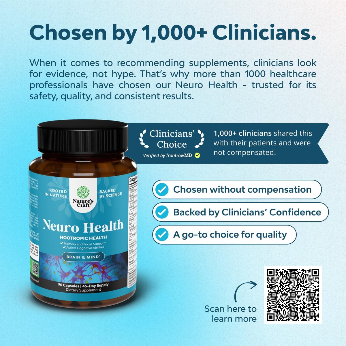 Nootropisches Gehirn-Supplement für Gedächtnis und Fokus - Vitamine für mentale Unterstützung und Klarheit mit Bacopa Monnieri, Vitamin A, B6, Riboflavin, Niacin, Thiamin und Folsäure - Kognitiver Komplex - 90 Kapseln