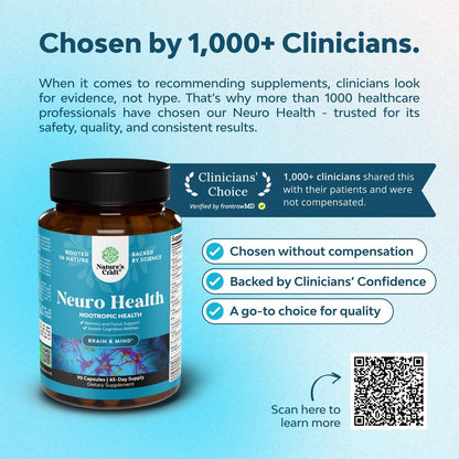 Nootropisches Gehirn-Supplement für Gedächtnis und Fokus - Vitamine für mentale Unterstützung und Klarheit mit Bacopa Monnieri, Vitamin A, B6, Riboflavin, Niacin, Thiamin und Folsäure - Kognitiver Komplex - 90 Kapseln
