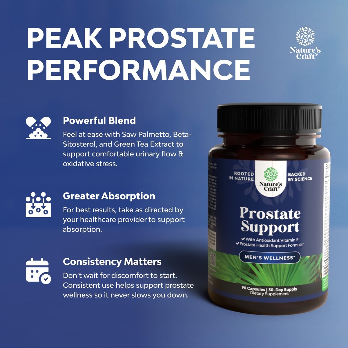 Herbal Prostatakomplex für Männer - Potenter Pygeum- und Sägepalmenextrakt zur Unterstützung der Harnwege - Prostata-Gesundheitsmischung mit Beta-Sitosterol & grünem Tee - Nächtlicher Komfort - 90 Kapseln