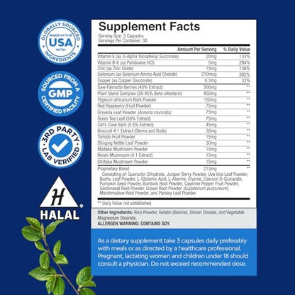 Herbal Prostatakomplex für Männer - Potenter Pygeum- und Sägepalmenextrakt zur Unterstützung der Harnwege - Prostata-Gesundheitsmischung mit Beta-Sitosterol & grünem Tee - Nächtlicher Komfort - 90 Kapseln