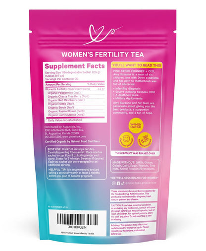 Pink Stork Bio-Fruchtbarkeitstee für Frauen | Hormonbalance Kräutertee mit Mönchspfeffer (Vitex) + Himbeerblättern | Koffeinfrei, Süßer Minzgeschmack, 15 Beutel