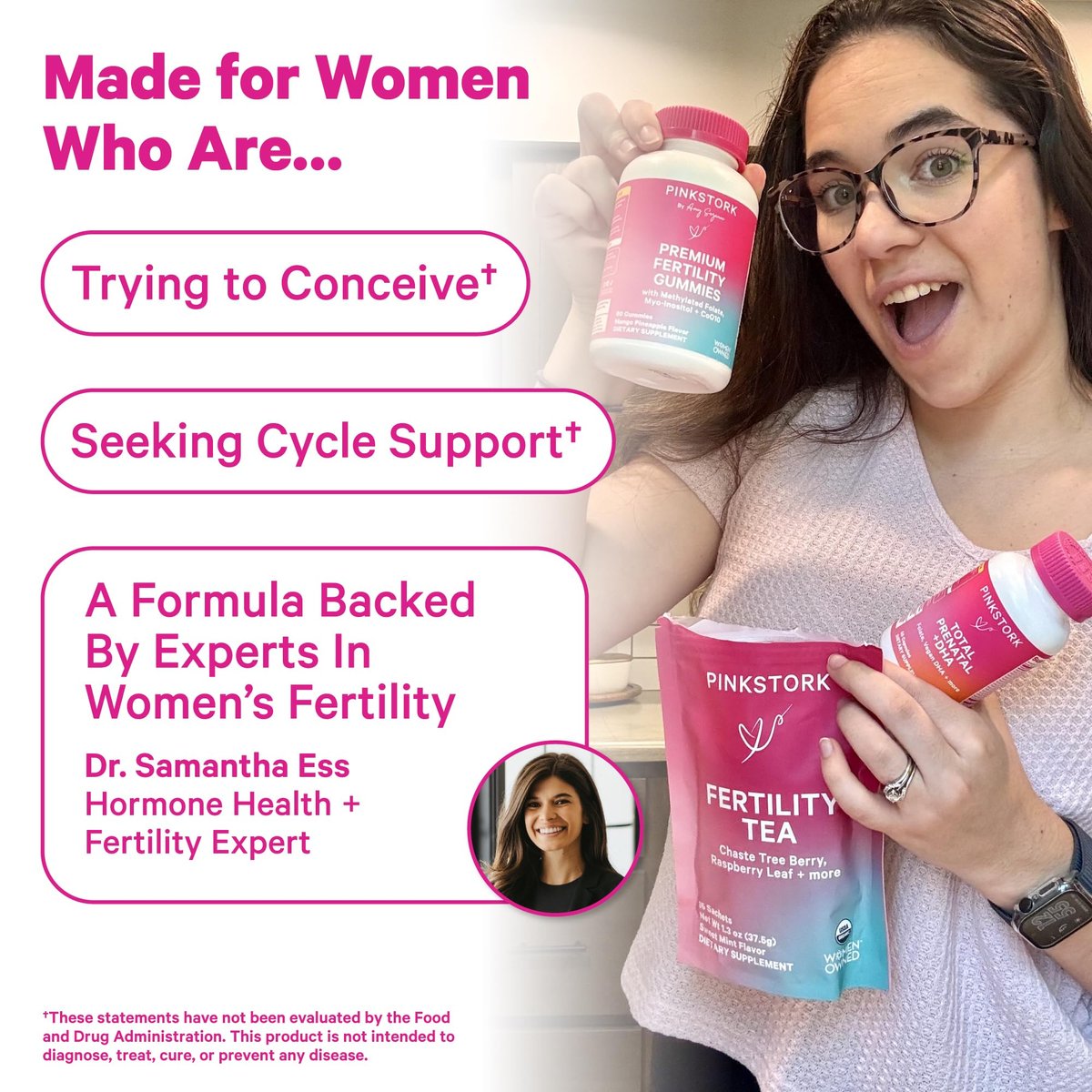 Pink Stork Bio-Fruchtbarkeitstee für Frauen | Hormonbalance Kräutertee mit Mönchspfeffer (Vitex) + Himbeerblättern | Koffeinfrei, Süßer Minzgeschmack, 15 Beutel