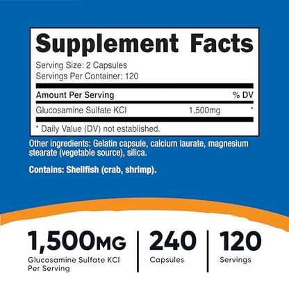 Nutricost Glucosamin Sulfat 1500mg, 240 Kapseln - 750mg pro Kapsel, Glutenfrei, Nicht-GMO