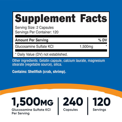 Nutricost Glucosamin Sulfat 1500mg, 240 Kapseln - 750mg pro Kapsel, Glutenfrei, Nicht-GMO