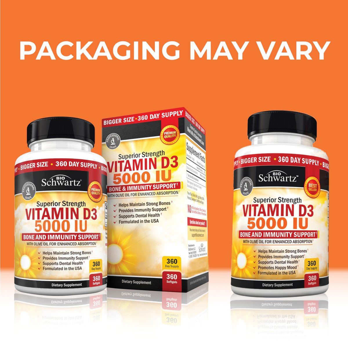 Vitamin D3 5000 IE (125 mcg) – Natürliches Immunsystem, Knochenstärke & Muskelgesundheit – mit Olivenöl für höchste Aufnahme – Glutenfrei & Nicht-GVO – 360 Kapseln (1 Jahresvorrat)