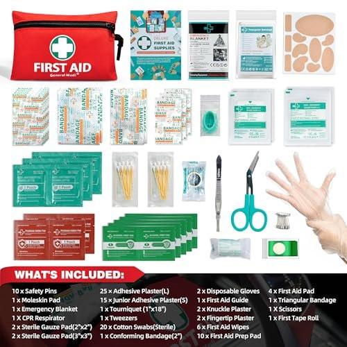 General Medi Mini Erste-Hilfe-Set, 110-teiliges kleines Erste-Hilfe-Set – inkl. Rettungsdecke, Schere für Reise, Zuhause, Büro, Fahrzeug, Camping, Arbeitsplatz & Outdoor (Rot)