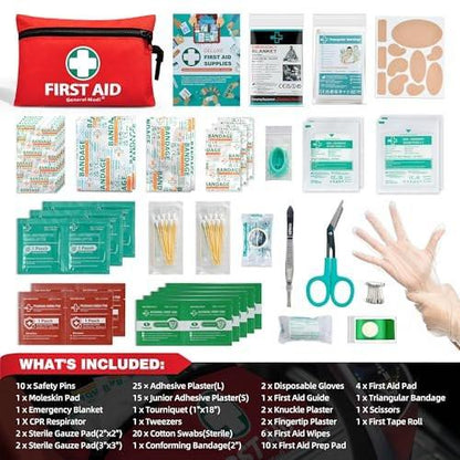 General Medi Mini Erste-Hilfe-Set, 110-teiliges kleines Erste-Hilfe-Set – inkl. Rettungsdecke, Schere für Reise, Zuhause, Büro, Fahrzeug, Camping, Arbeitsplatz & Outdoor (Rot)