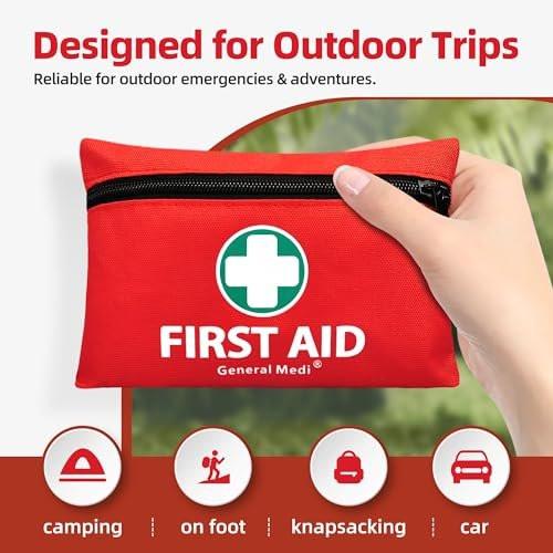 General Medi Mini Erste-Hilfe-Set, 110-teiliges kleines Erste-Hilfe-Set – inkl. Rettungsdecke, Schere für Reise, Zuhause, Büro, Fahrzeug, Camping, Arbeitsplatz & Outdoor (Rot)