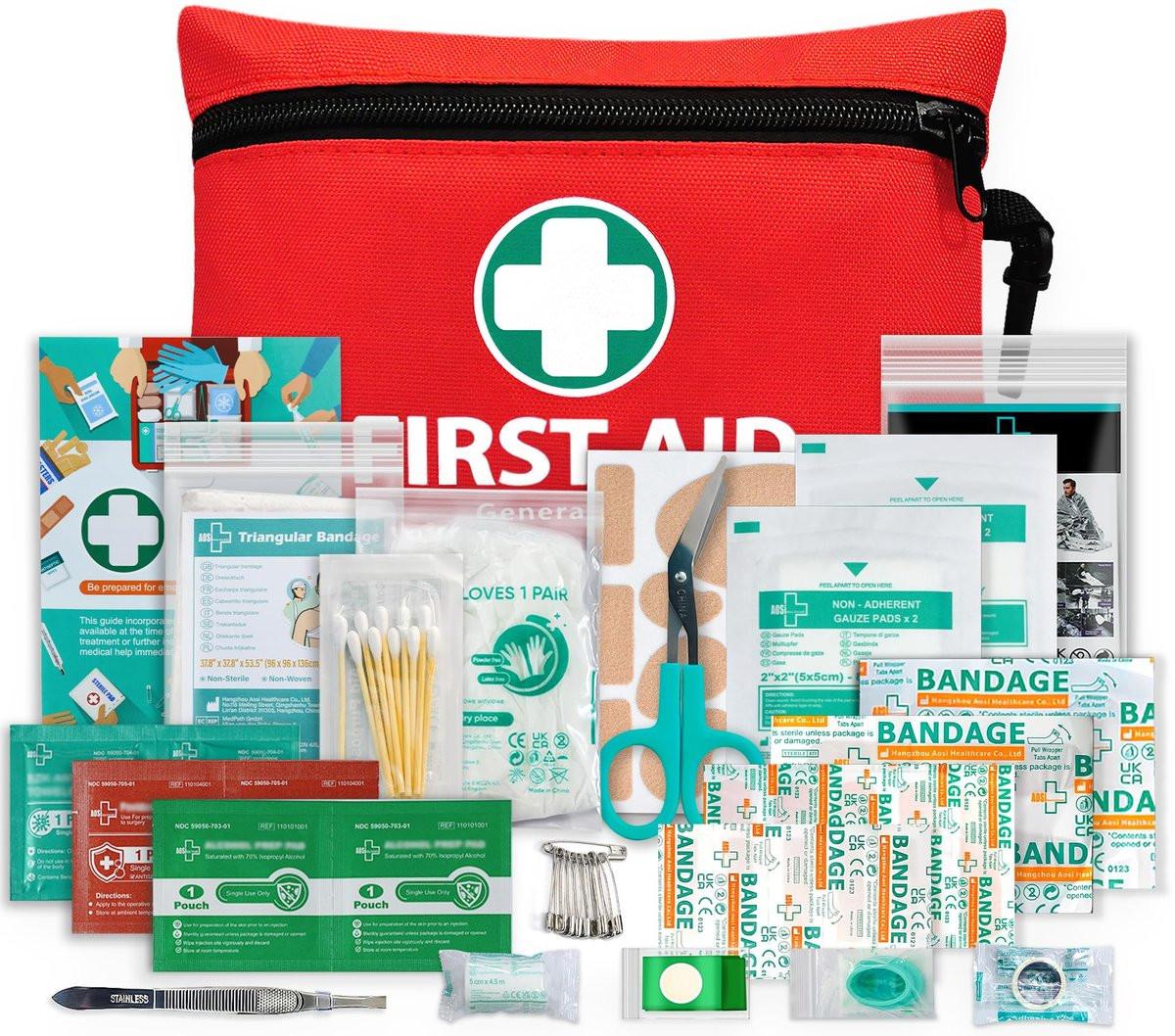 General Medi Mini Erste-Hilfe-Set, 110-teiliges kleines Erste-Hilfe-Set – inkl. Rettungsdecke, Schere für Reise, Zuhause, Büro, Fahrzeug, Camping, Arbeitsplatz & Outdoor (Rot)